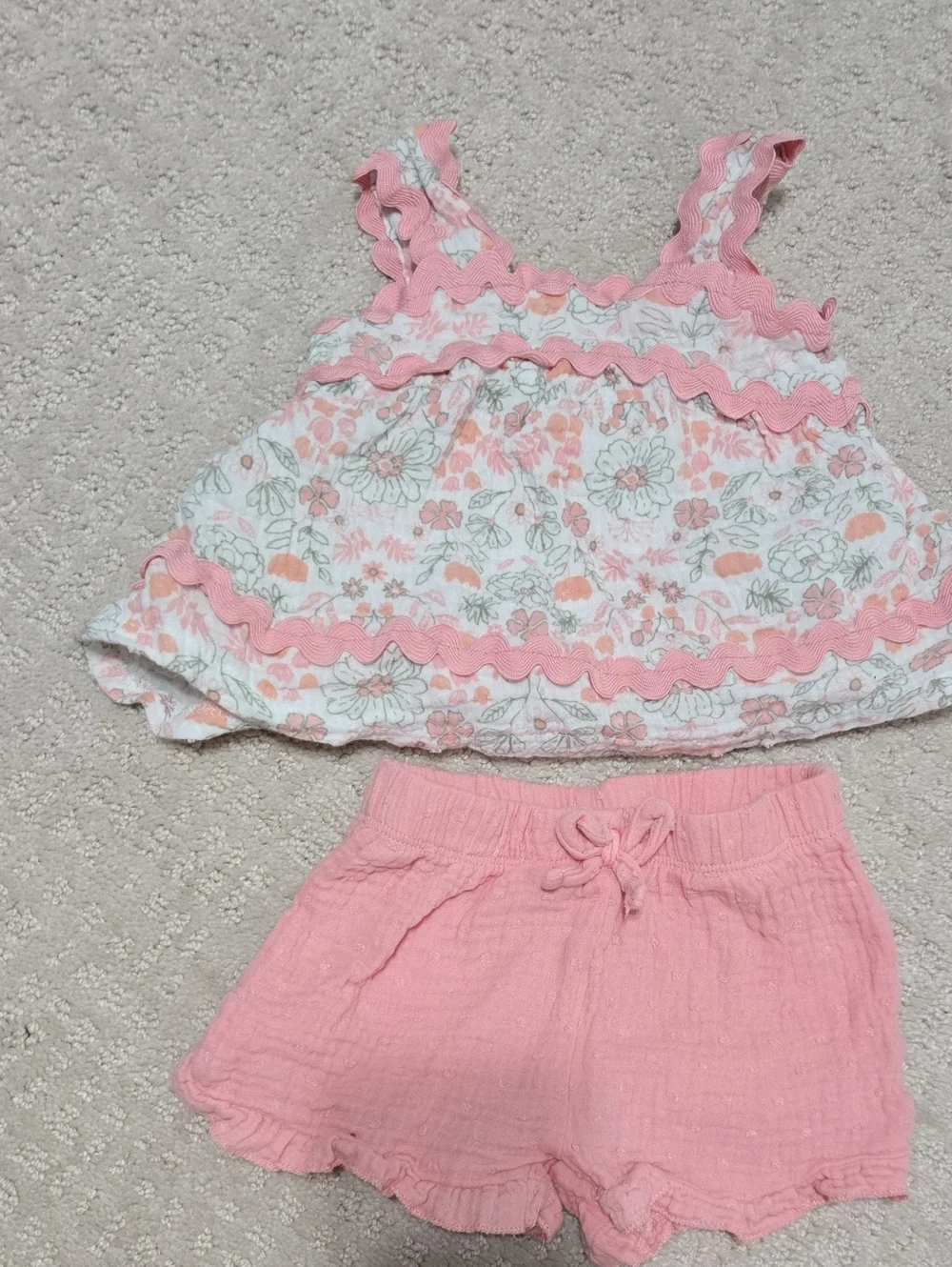 Pink Floral Baby Girl Tank Top & Shorts Set